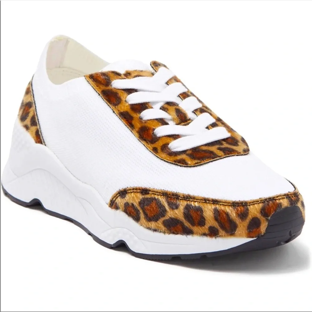 White Glitter Leopard Animal Print Flat Retro Fashion Sock Sneakers